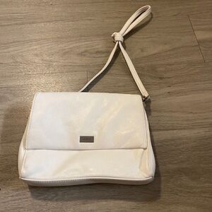 Coletta white small leather front flap crossbody bag w inside pockets